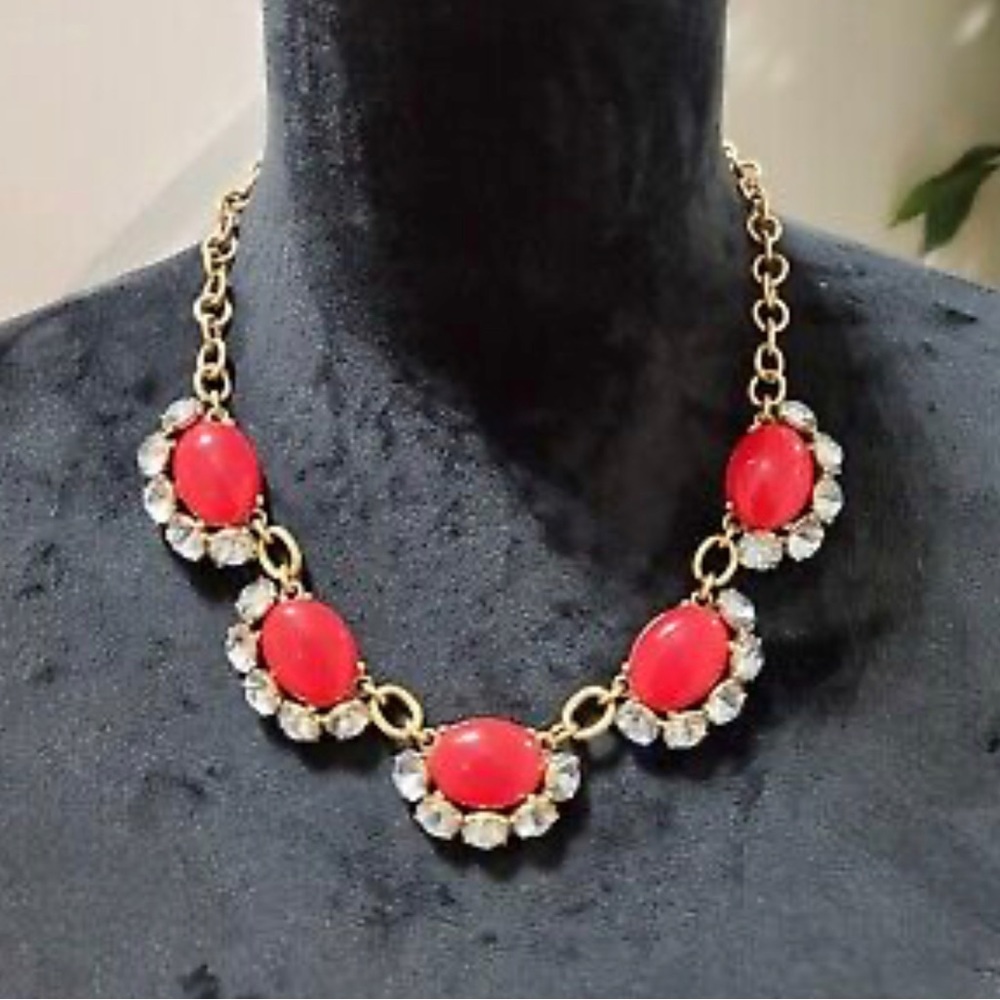 Stella & Dot Mae Red Statement Necklace Retired 19" Signed - Picture 2 of 7